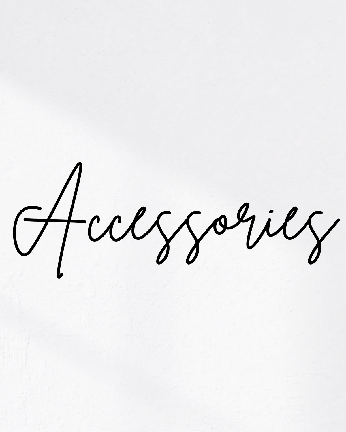A minimalist banner with the word 'Accessories' written in black cursive script on a very light gray to white background with soft window shadow patterns.