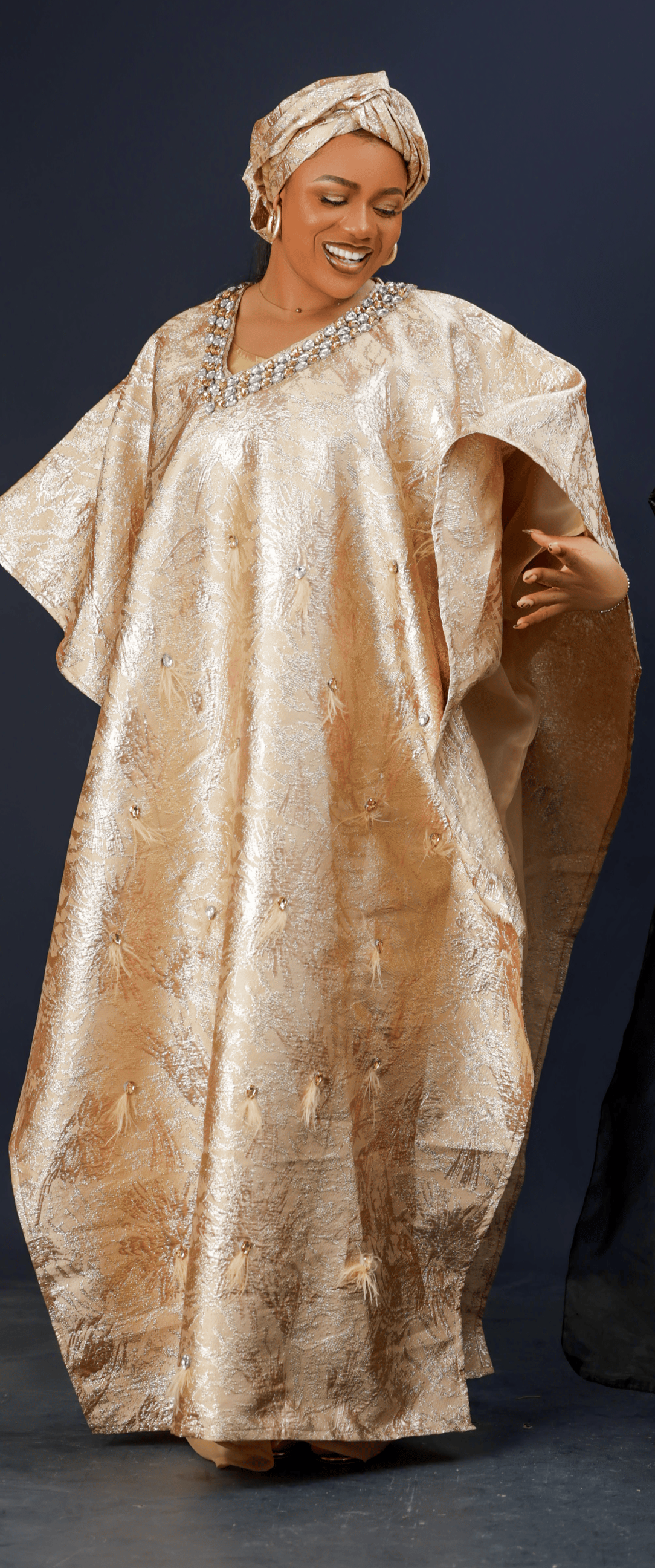  Golden Goddess Boubou in metallic gold with embellished neckline
