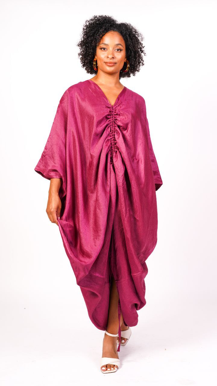 Magenta runway dress with front gathered detailing
