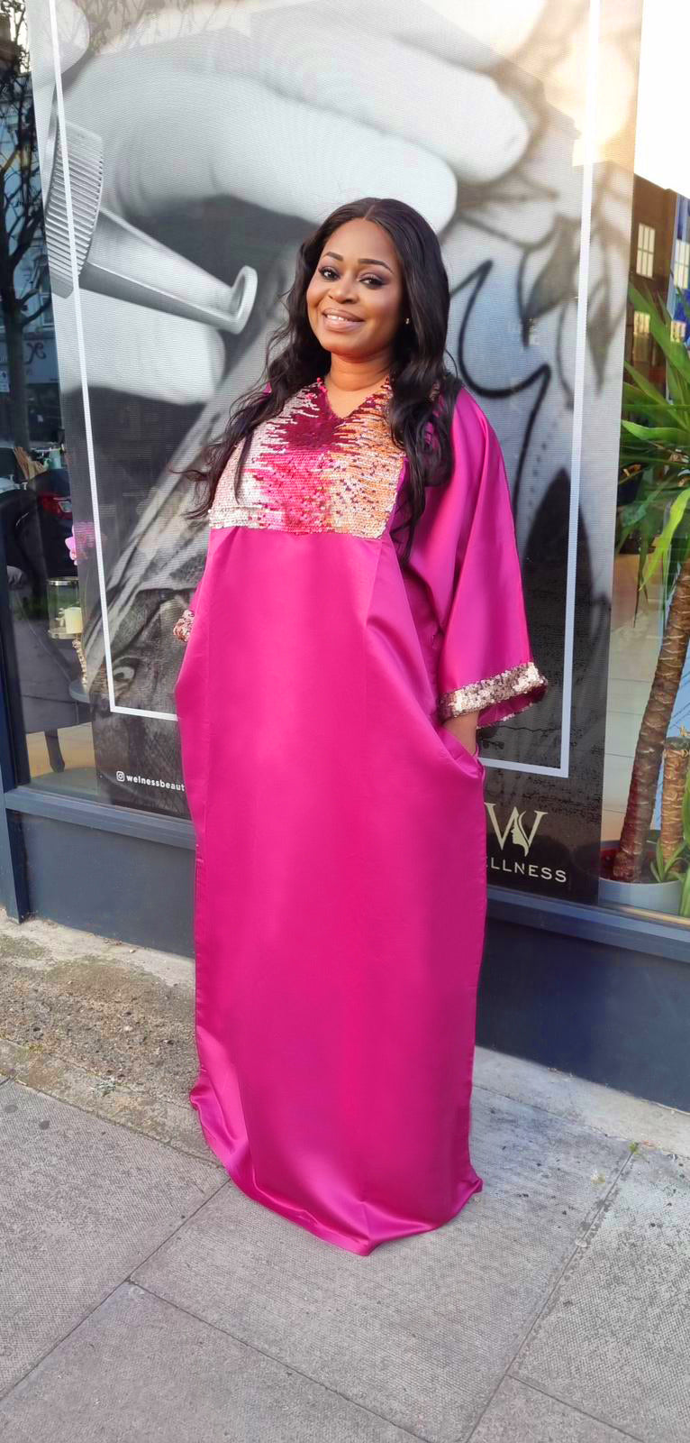 . Embellished silk boubou gown with sequins and relaxed fit

