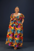 Vibrant Floral Maxi Dress with Bow Detail